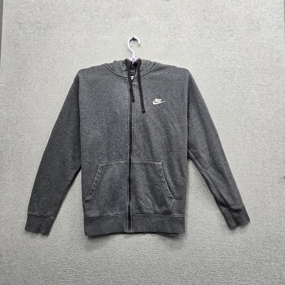 Nike Men Hoodie L TALL‎ Gray Fleece Nike Swoosh Activewear Zipper Logo